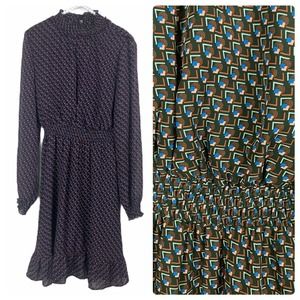 Avec Les Filles Mock Neck Dress black geometric size 6 long sleeve
